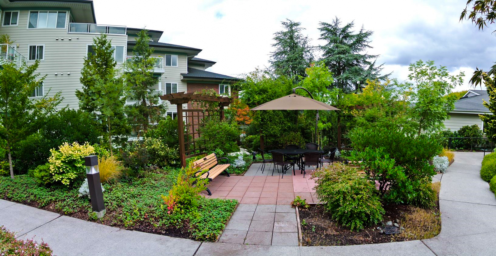 Landscape design at the Friendship Plaza at Covenant Shores, a retirement community on Mercer Island.