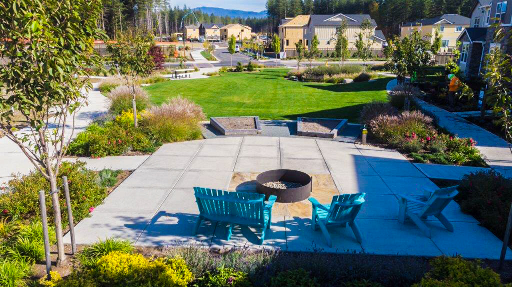 Outdoor seating area at Ten Trails in Black Diamond, WA.